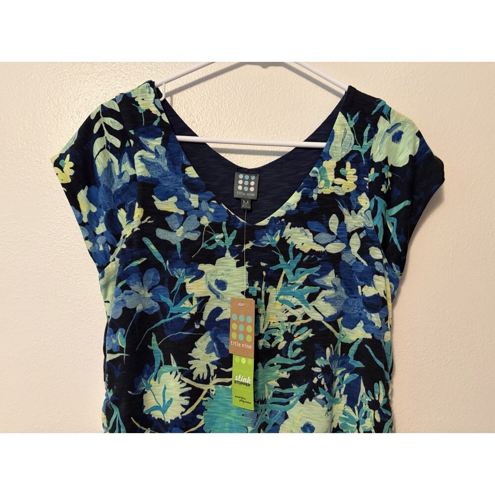 Title Nine Reversible Dress 2 In 1 Navy Blue & Floral Medium Rouched Sides New - Picture 4 of 13